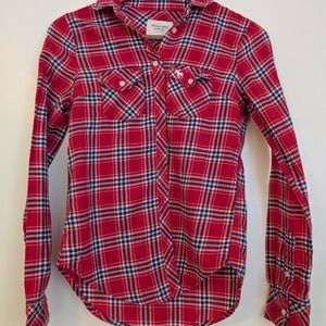 Abercrombie & Fitch Women's Red and White Plaid Jacket